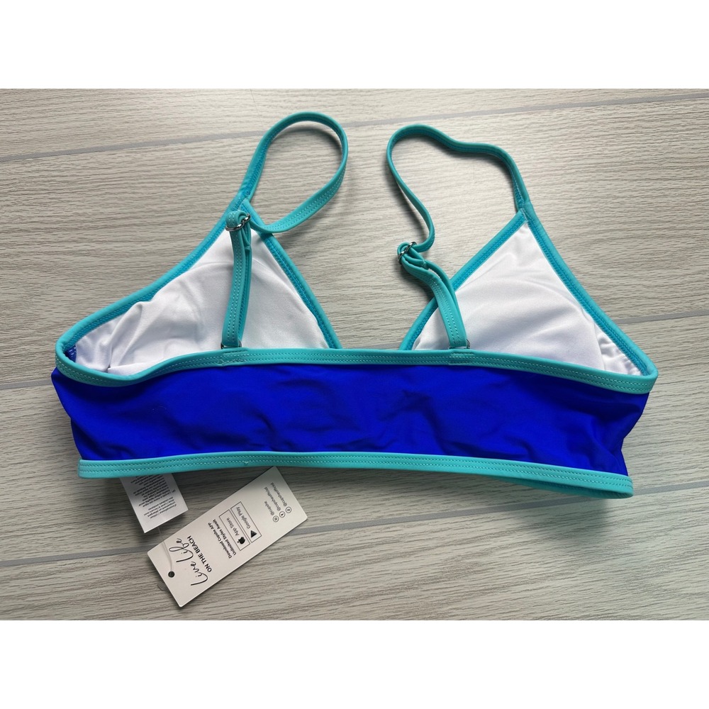CUPSHIE Royal Blue Teal Trim‎ Triangle Bikini Swimsuit Top Bottom Set S - Picture 2 of 8